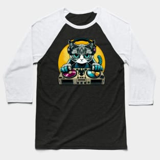 Cat DJ Shirt EDM Dance Gift - Cat DJ Club Baseball T-Shirt